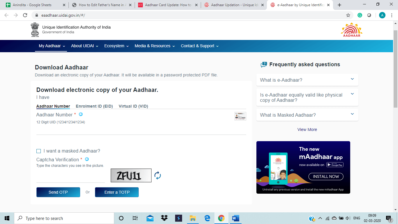 UIDAI website