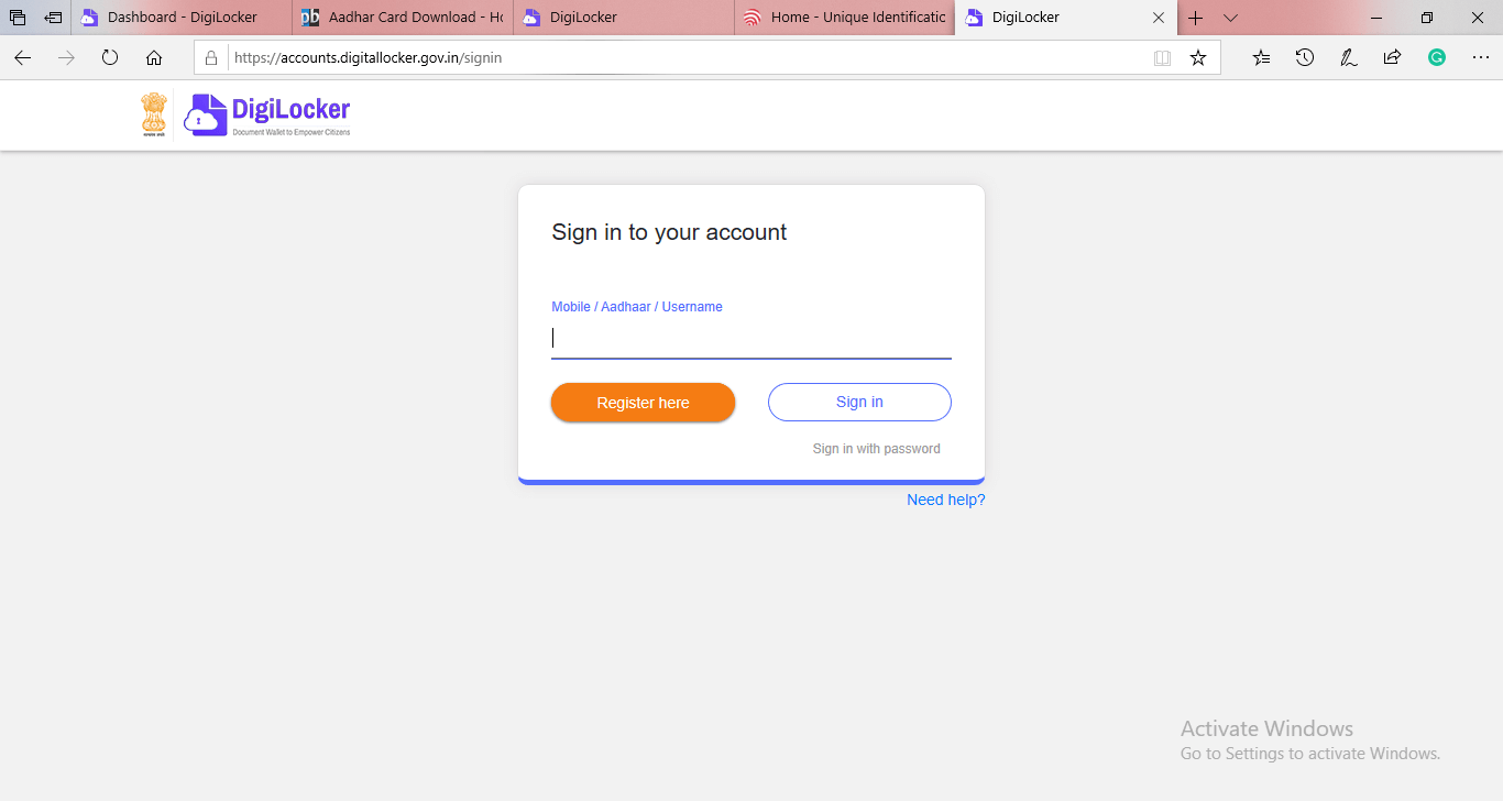 DigiLocker website