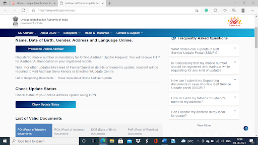 Proceed to Update Aadhaar